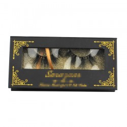 Custom black&gold gillter lavender trim window magnetic eyelash packaging with hot stamping your logo CMB075