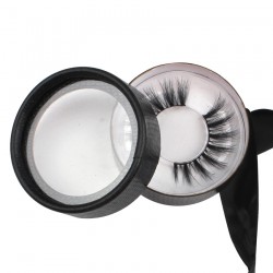 custom cute black ribbon  faux snakeskin circle eyelash packaging with logo -CCB01