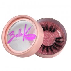 custom cute pink circle eyelash packaging with purple foil logo on  top PVC -CCB02