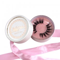 custom cute pink ribbon white faux snakeskin circle eyelash packaging with rose gold logo -CCB10