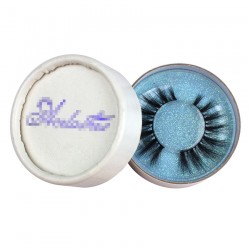 custom cute white circle eyelash packaging with blue foil hot stamped logo blue glitter paper inside CCB07