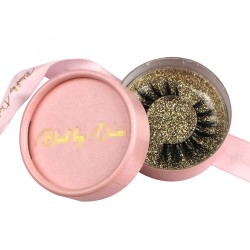 custom luxury cute pink ribbon pink circle eyelash packaging with  gold hot stampted logo -CCB12