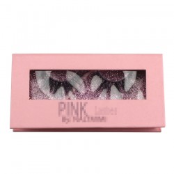Custom pink&purple gillter window magnetic eyelash packaging with 3D printing your logo CMB064
