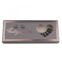 dark brown custom paper eyelash packing with rose gold trim and heart window CPB23