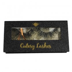 Custom Black Glitter Magnetic Eyelash packaging with regular window CMB124