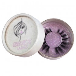 custom cute white circle eyelash packaging with  foil hot stamped logo light purple glitter paper inside CCB08