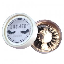 custom cute white circle eyelash packaging with  logo on  top PVC rose gold foil color inside CCB05