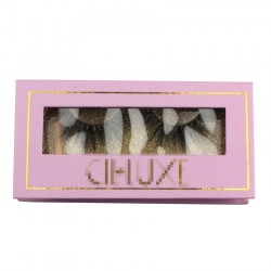 Custom fashion purple&gold trim gillter window magnetic eyelash packaging with your logo CMB056
