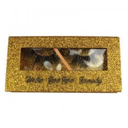 Custom Golden Glitter Magnetic eyelash packaging with black writing CMB126