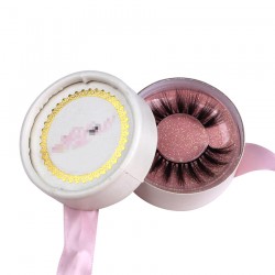 custom luxury cute pink ribbon white circle eyelash packaging with  hot stampted logo -CCB11
