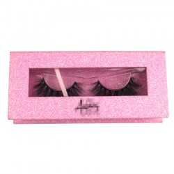 Custom Pink Glitter Magnetic eyelash packaging with regular window CMB128